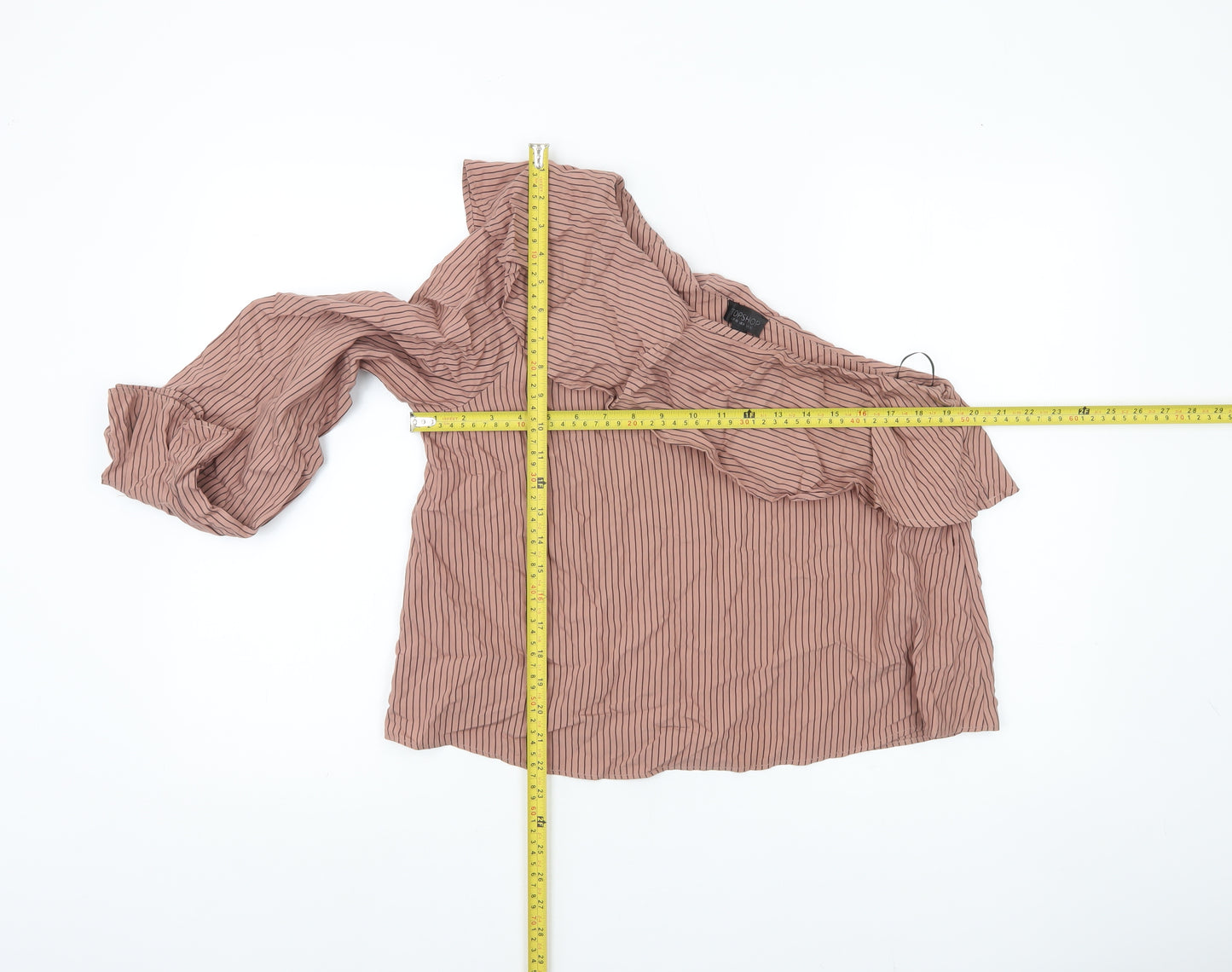 Topshop Women Pink Striped One Shoulder Ruffle Blouse UK 12