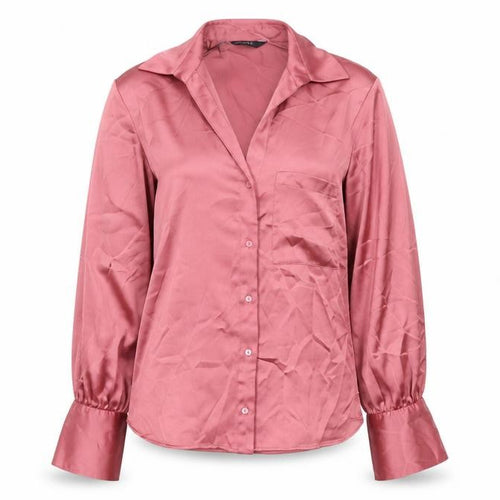 Zara Women Pink Satin Blouse Size 8 Long Sleeve Collared Shirt