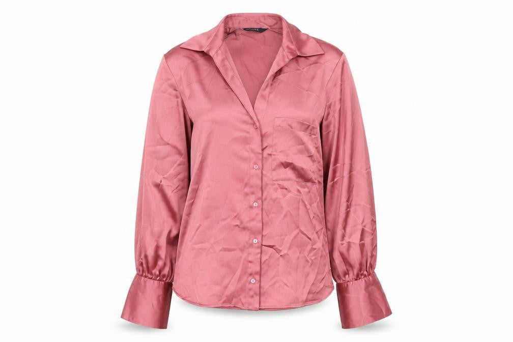 Zara Women Pink Satin Blouse Size 8 Long Sleeve Collared Shirt