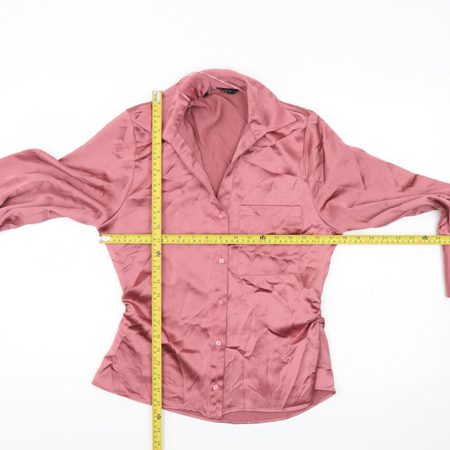 Zara Women Pink Satin Blouse Size 8 Long Sleeve Collared Shirt