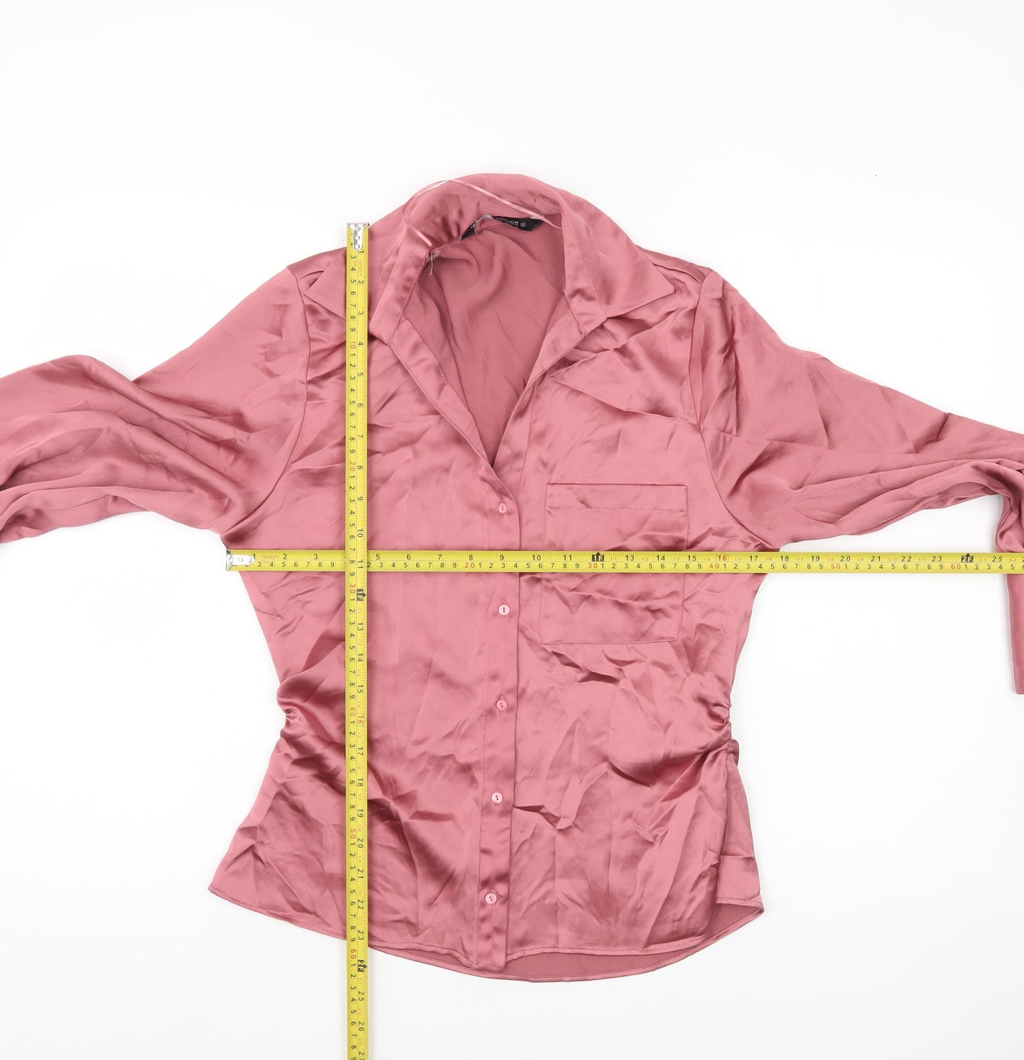 Zara Women Pink Satin Blouse Size 8 Long Sleeve Collared Shirt