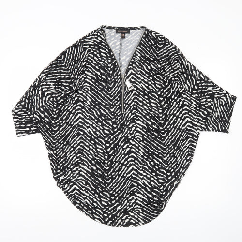 QED London Women’s Black Animal Print Zip Tunic Blouse S/M