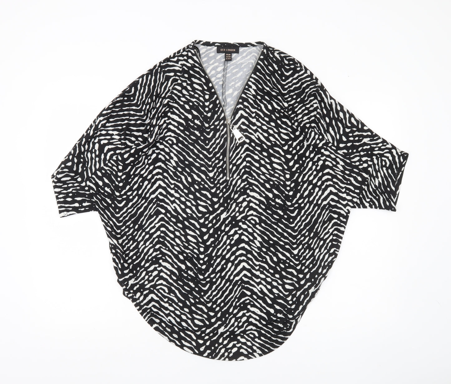 QED London Women’s Black Animal Print Zip Tunic Blouse S/M