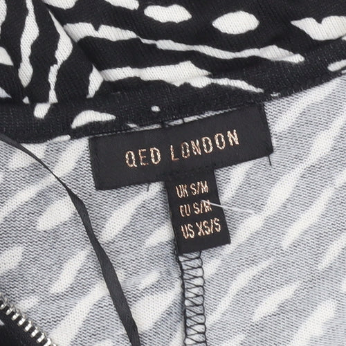 QED London Women’s Black Animal Print Zip Tunic Blouse S/M