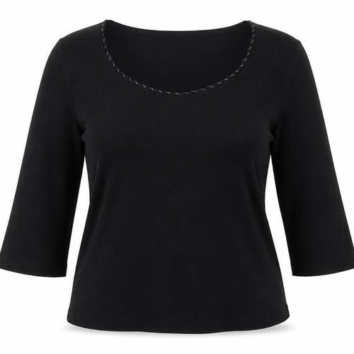 Minuet Womens Black Size 12 Scoop Neck 3/4 Sleeve Stretch Blouse