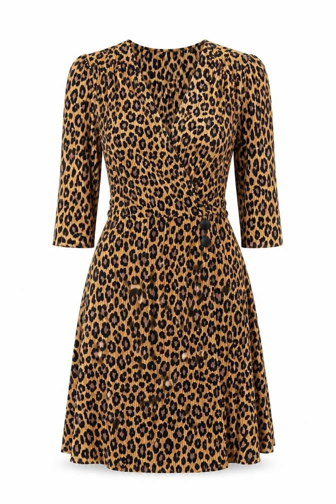 Front view of ASOS Women’s Brown Leopard Print Wrap Dress, size UK 6