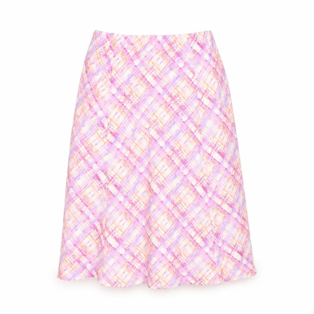 Front view of Cotswold Collections women’s multicoloured plaid a-line skirt m
