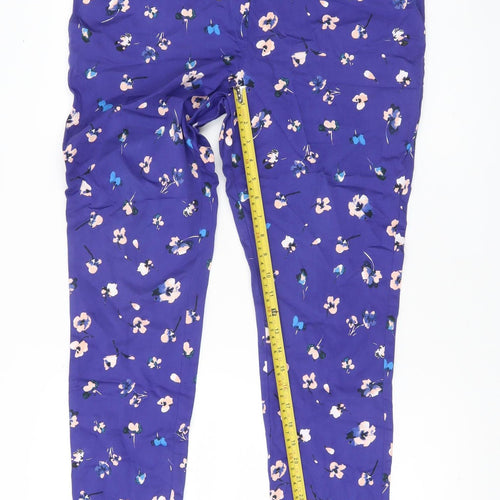 F&F Womens Purple Floral Slim Fit Stretch Trousers Size 14