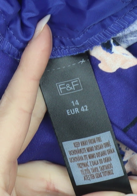 F&F Womens Purple Floral Slim Fit Stretch Trousers Size 14