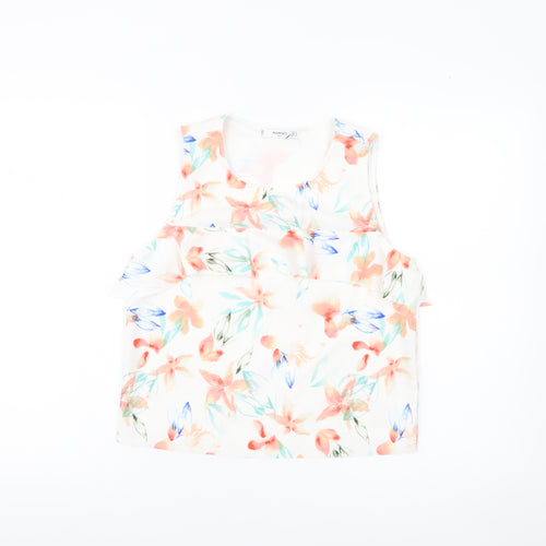 Mango Women’s Multicoloured Floral Ruffle Sleeveless Blouse Size 8