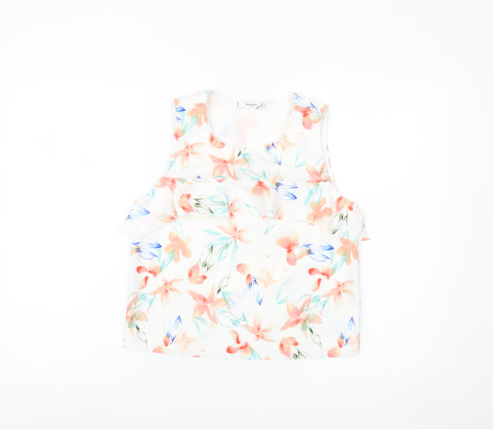 Mango Women’s Multicoloured Floral Ruffle Sleeveless Blouse Size 8