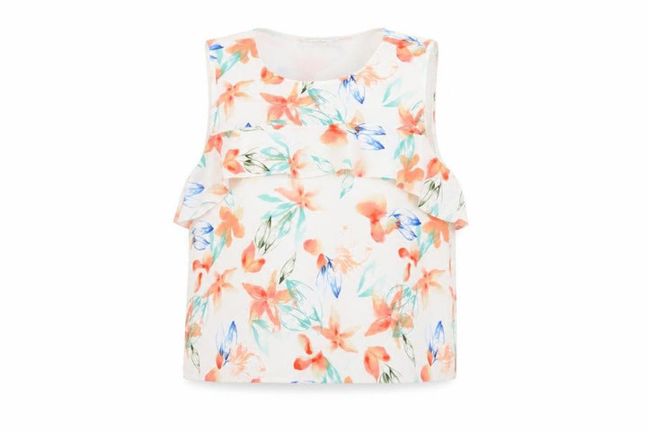 Mango Women’s Multicoloured Floral Ruffle Sleeveless Blouse Size 8