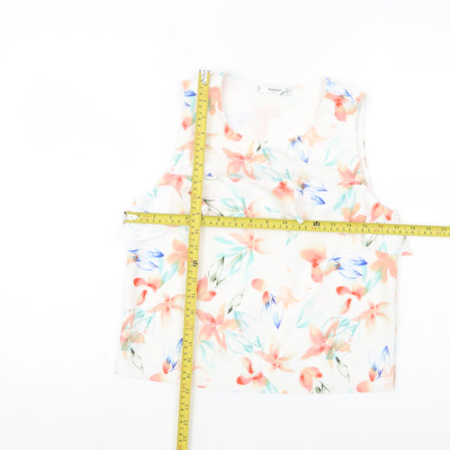 Mango Women’s Multicoloured Floral Ruffle Sleeveless Blouse Size 8