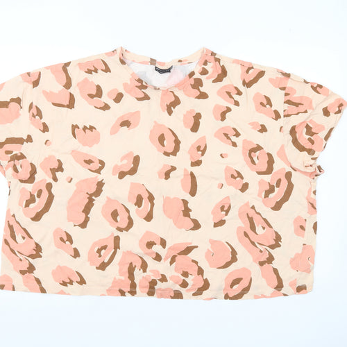 ASOS Design Women's Beige Animal Print Cotton T-Shirt UK 22