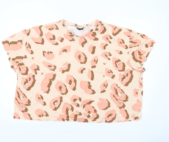 ASOS Design Women's Beige Animal Print Cotton T-Shirt UK 22