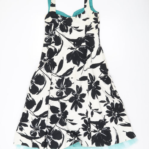 Début Women’s Black White Floral Fit & Flare Dress Size 10