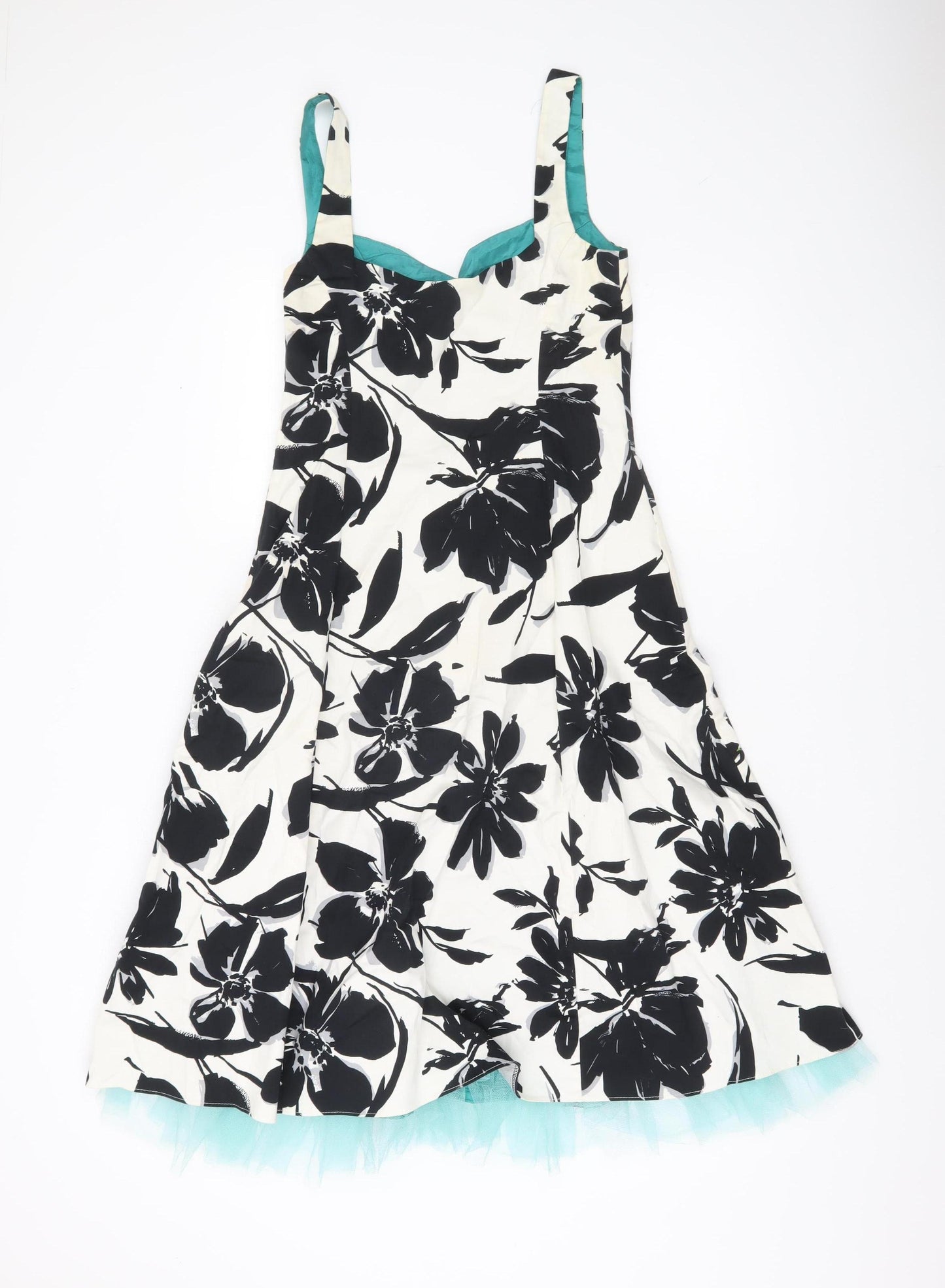 Début Women’s Black White Floral Fit & Flare Dress Size 10