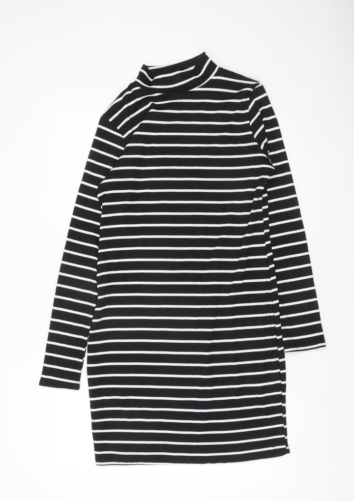 Boohoo Women Black White Striped Bodycon Dress Size 16 Long Sleeve