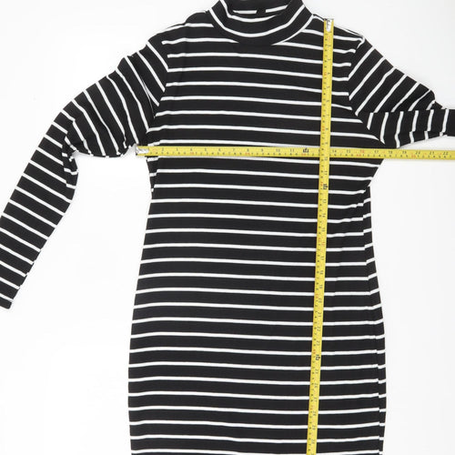 Boohoo Women Black White Striped Bodycon Dress Size 16 Long Sleeve