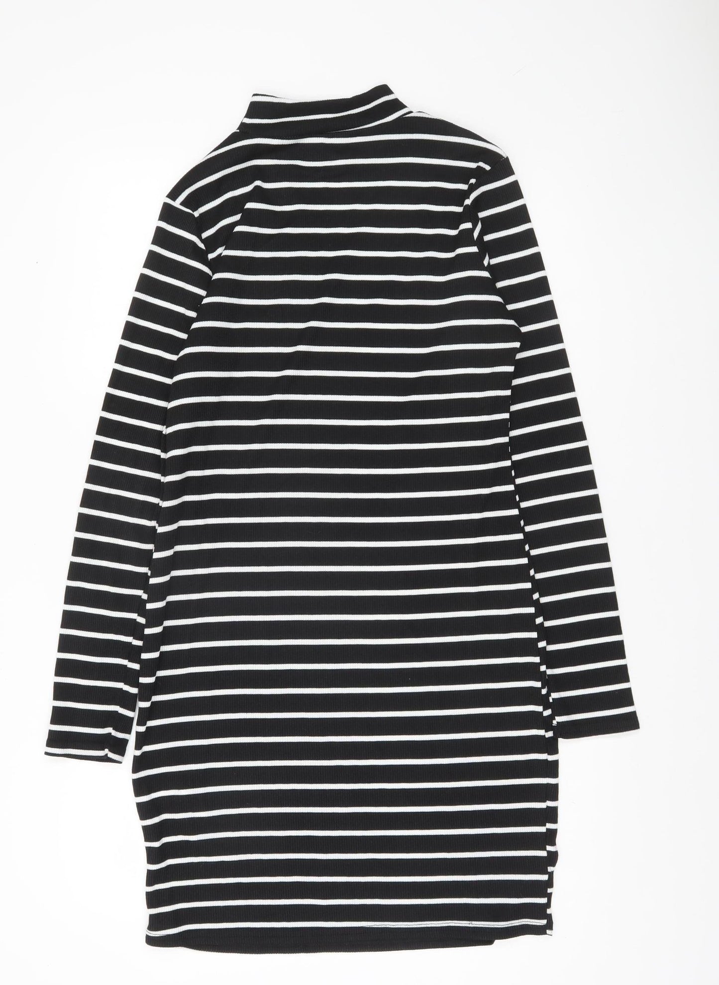 Boohoo Women Black White Striped Bodycon Dress Size 16 Long Sleeve