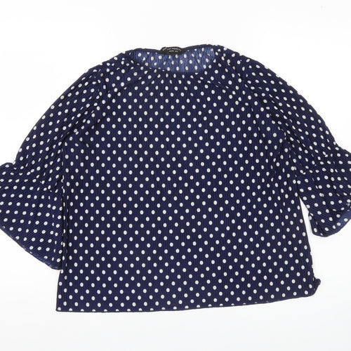 Dorothy Perkins Womens Blue Polka Dot Blouse Size 8 Flared Sleeves