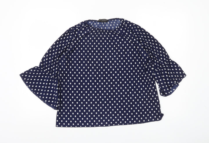 Dorothy Perkins Womens Blue Polka Dot Blouse Size 8 Flared Sleeves