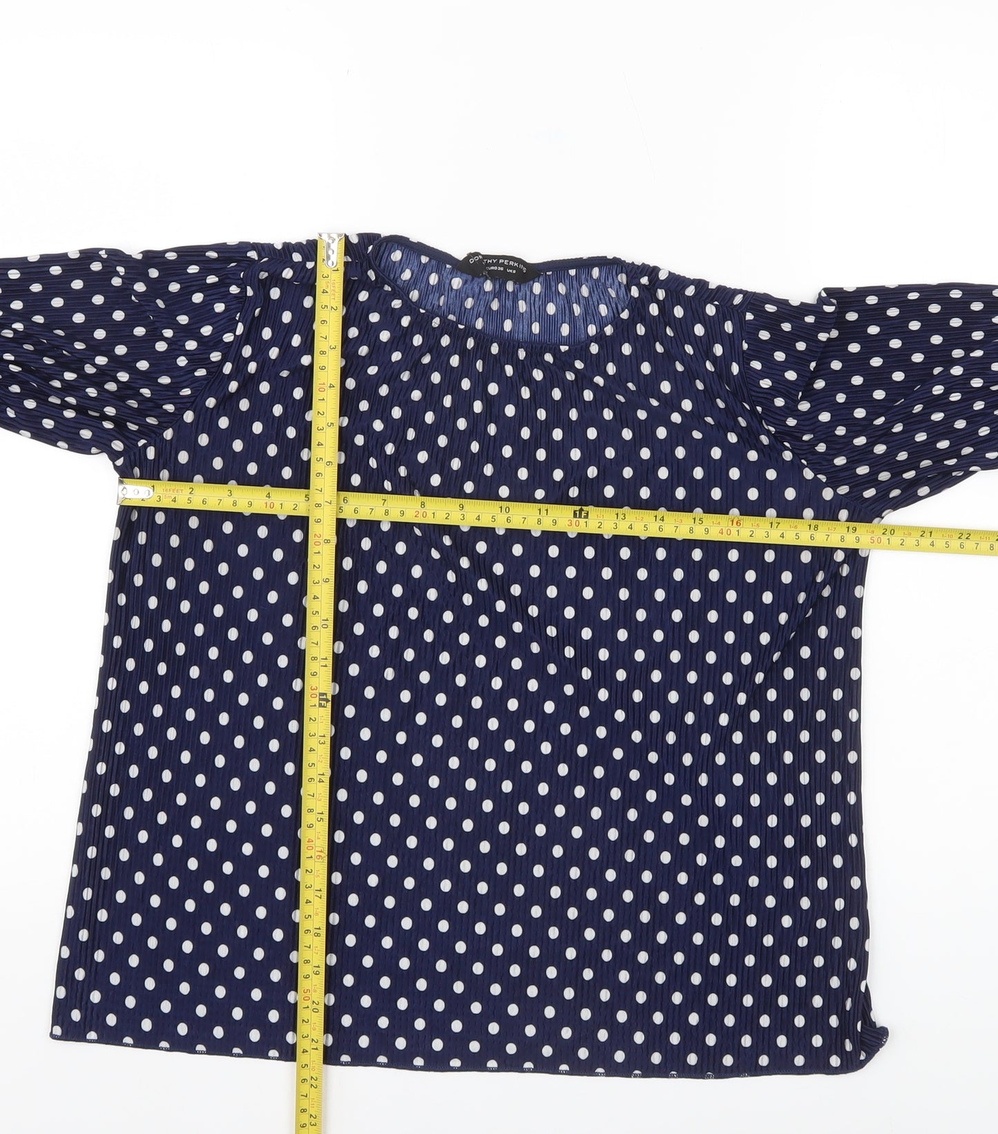 Dorothy Perkins Womens Blue Polka Dot Blouse Size 8 Flared Sleeves