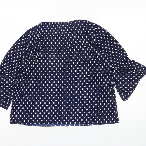 Dorothy Perkins Womens Blue Polka Dot Blouse Size 8 Flared Sleeves