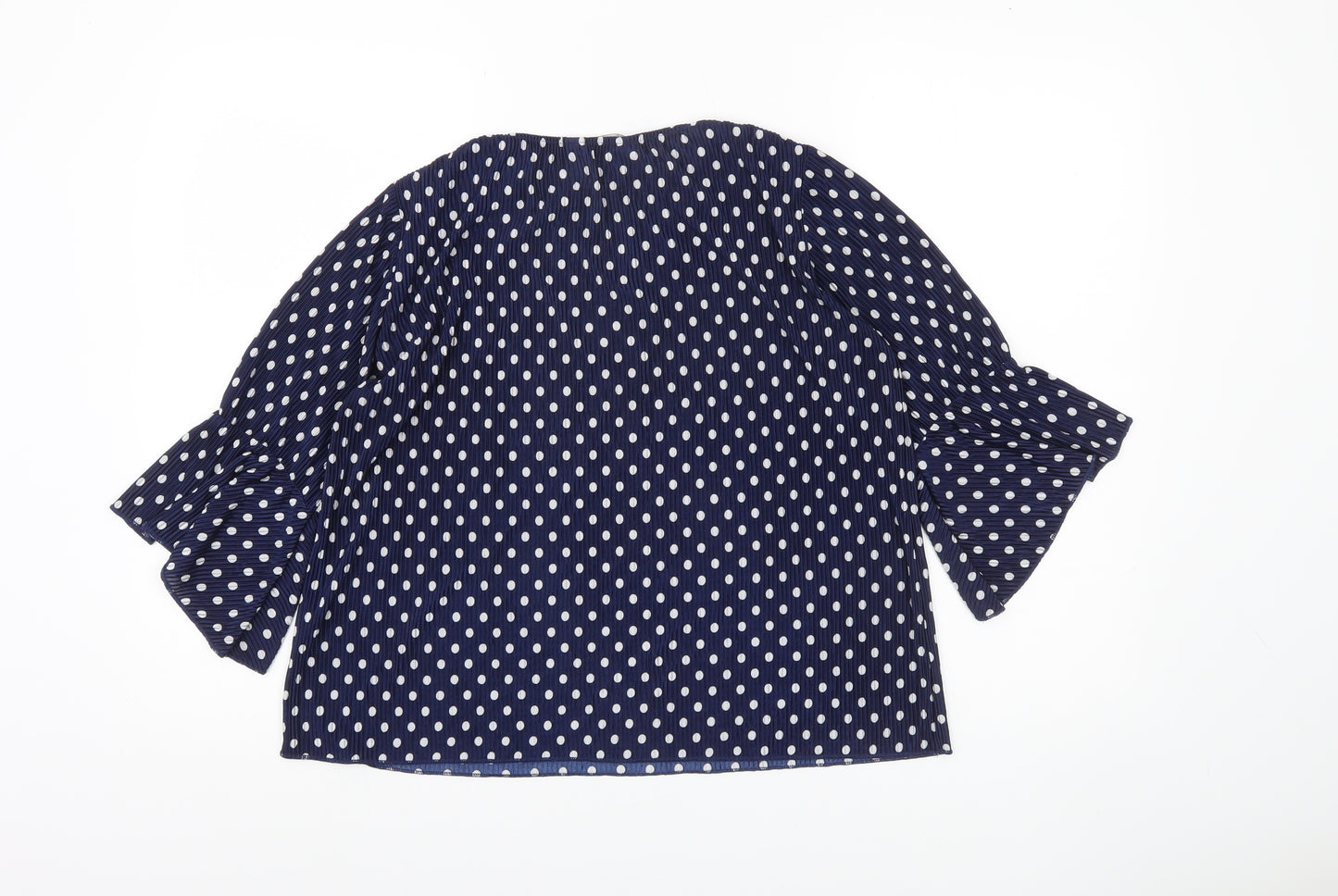 Dorothy Perkins Womens Blue Polka Dot Blouse Size 8 Flared Sleeves
