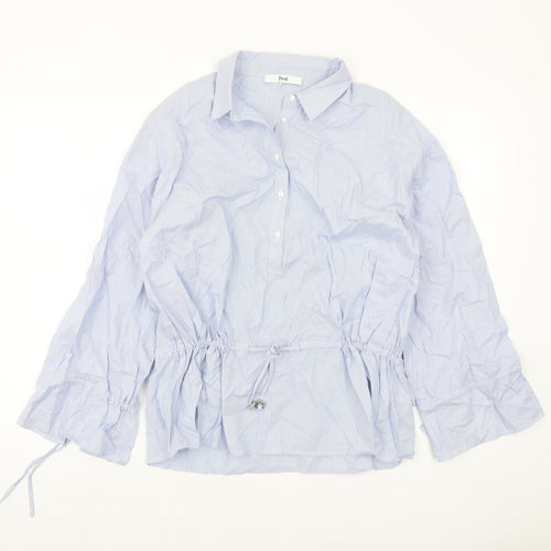Find Womens Blue Striped Cotton Tunic Blouse M Collared Long Sleeve