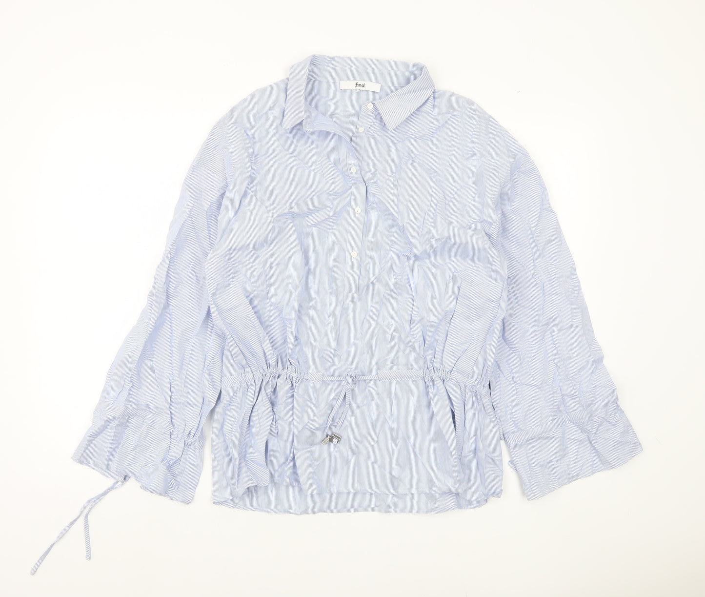 Find Womens Blue Striped Cotton Tunic Blouse M Collared Long Sleeve