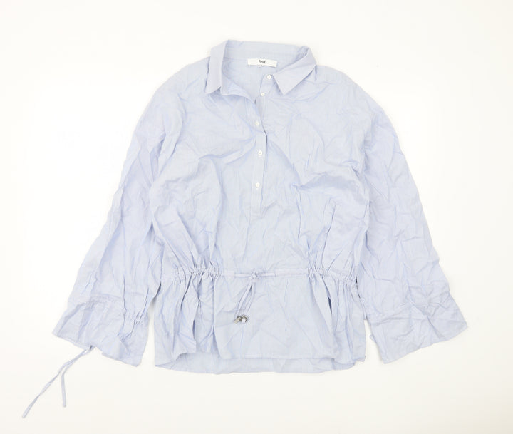 Find Womens Blue Striped Cotton Tunic Blouse M Collared Long Sleeve