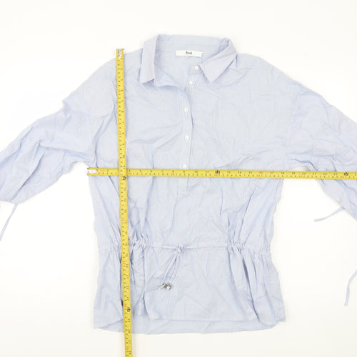 Find Womens Blue Striped Cotton Tunic Blouse M Collared Long Sleeve
