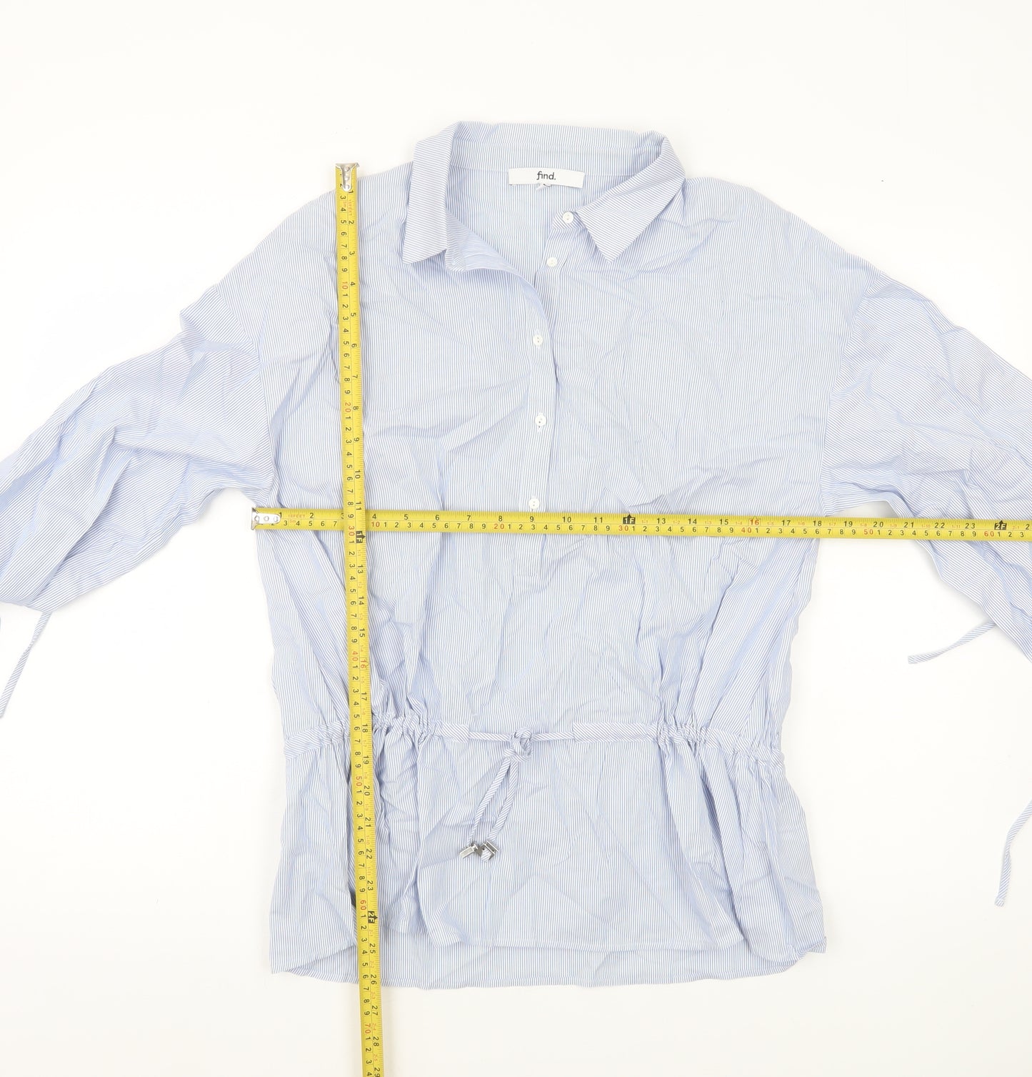 Find Womens Blue Striped Cotton Tunic Blouse M Collared Long Sleeve
