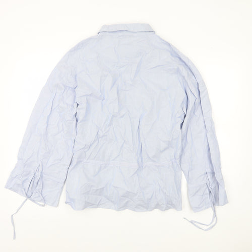 Find Womens Blue Striped Cotton Tunic Blouse M Collared Long Sleeve