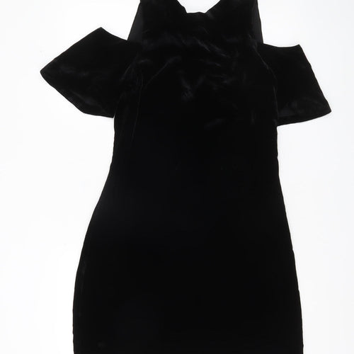 Whistles Women Black Velvet Shift Dress Size 8 Cold Shoulder