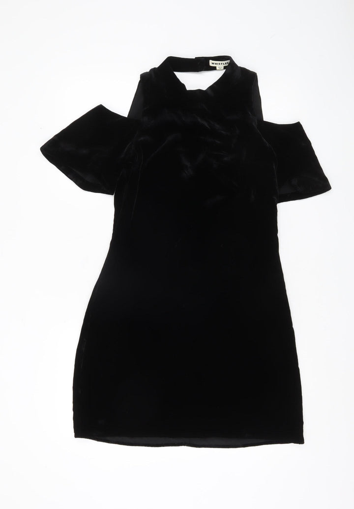 Whistles Women Black Velvet Shift Dress Size 8 Cold Shoulder