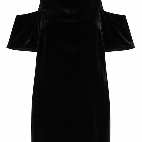 Whistles Women Black Velvet Shift Dress Size 8 Cold Shoulder