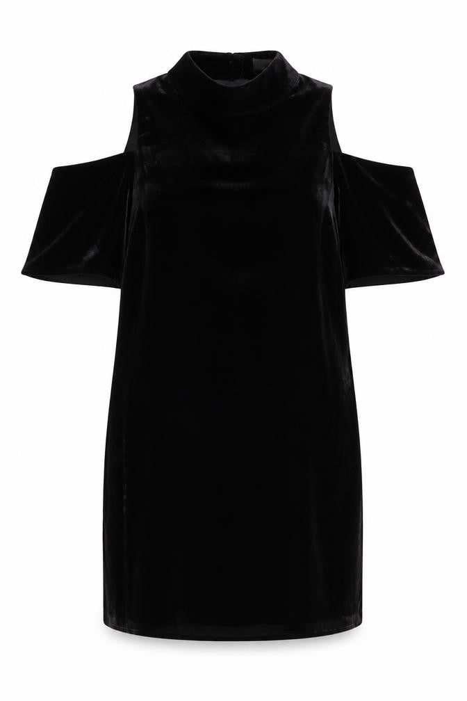 Whistles Women Black Velvet Shift Dress Size 8 Cold Shoulder