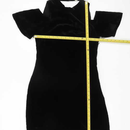 Whistles Women Black Velvet Shift Dress Size 8 Cold Shoulder