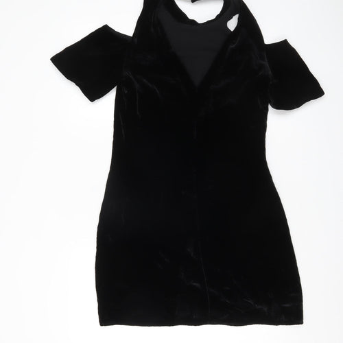 Whistles Women Black Velvet Shift Dress Size 8 Cold Shoulder