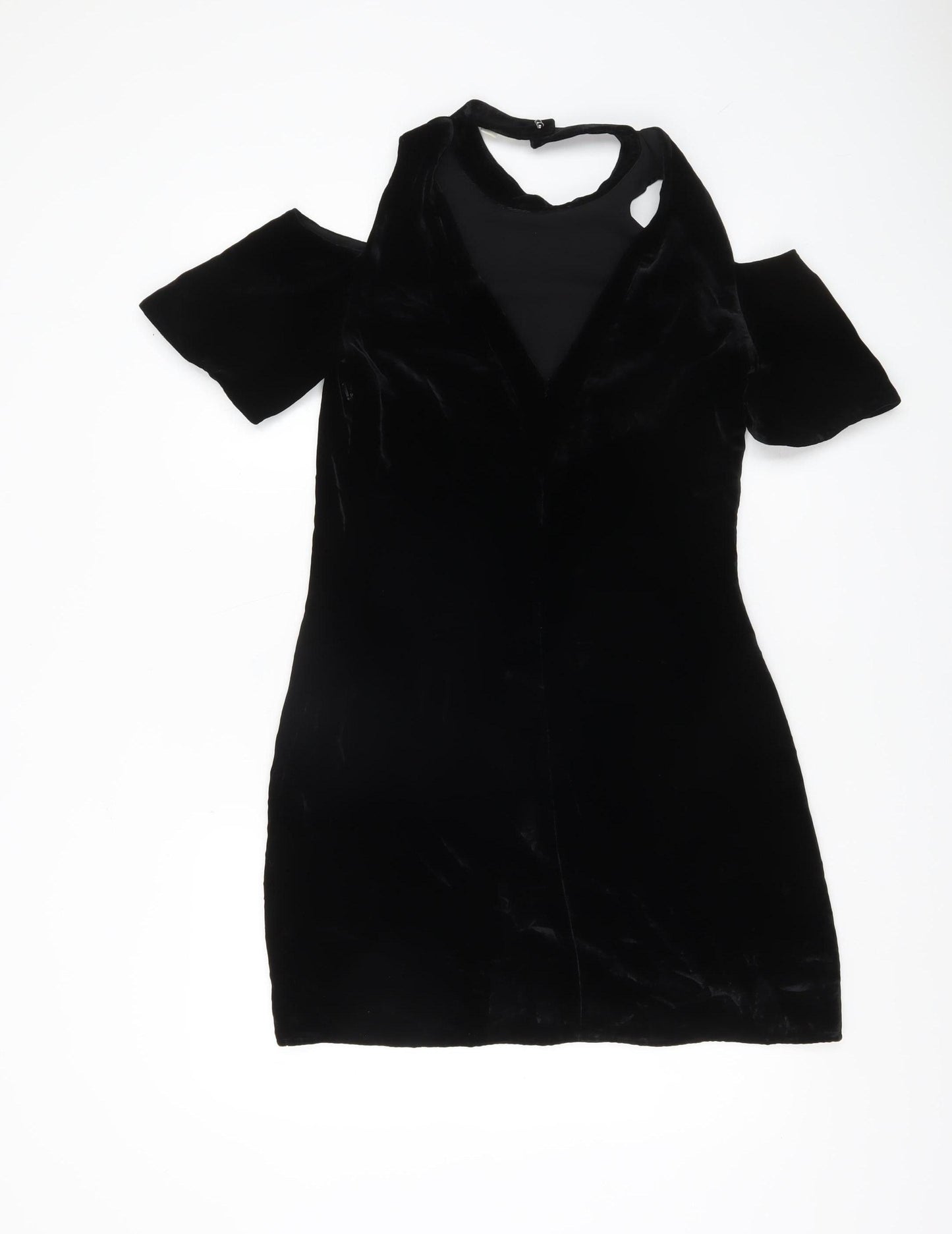 Whistles Women Black Velvet Shift Dress Size 8 Cold Shoulder