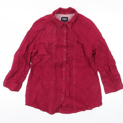 Maine New England Womens Red Size 10 Cotton Button-Up Shirt Blouse