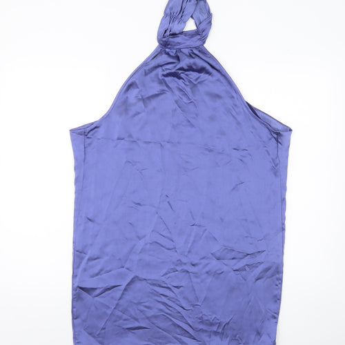Misspap Women’s Purple Halter Blouse UK 14 Satin Sleeveless Party Top