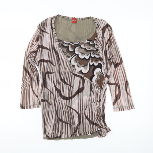 Olsen Women’s Brown Wrap Blouse Top Size 16 Nylon Sheer 3/4 Sleeve