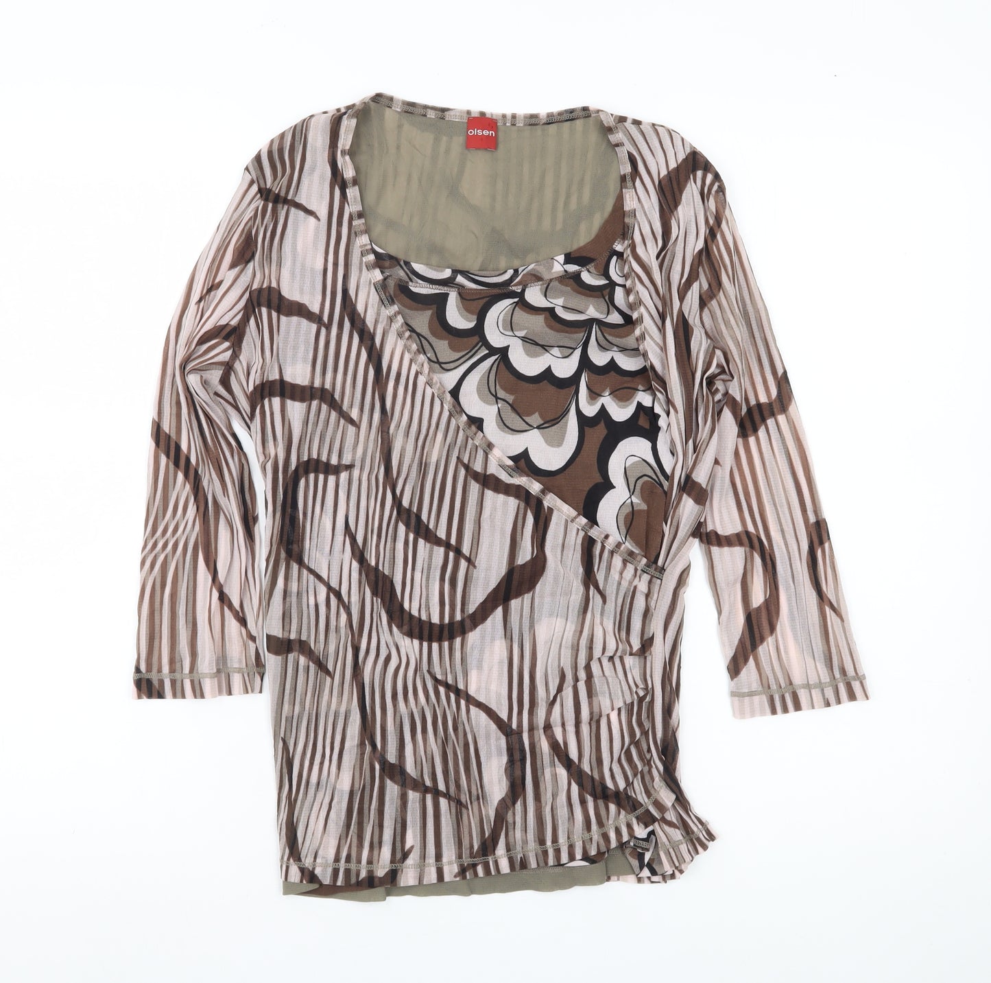 Olsen Women’s Brown Wrap Blouse Top Size 16 Nylon Sheer 3/4 Sleeve