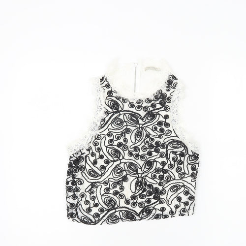 Zara Trafaluc Womens White Black Lace Embroidered Cropped Blouse S