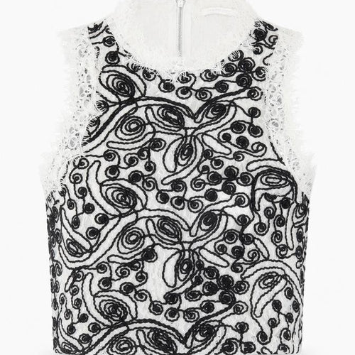 Zara Trafaluc Womens White Black Lace Embroidered Cropped Blouse S