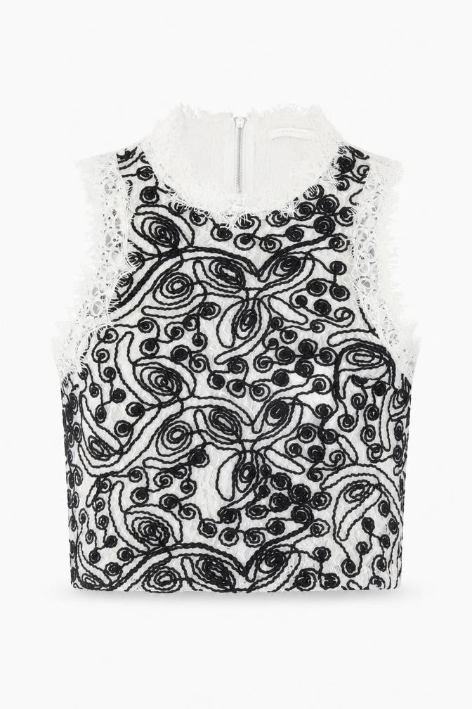 Zara Trafaluc Womens White Black Lace Embroidered Cropped Blouse S