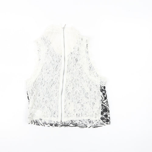 Zara Trafaluc Womens White Black Lace Embroidered Cropped Blouse S